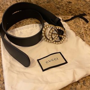 Gucci Leather Belt with Pearl Double G